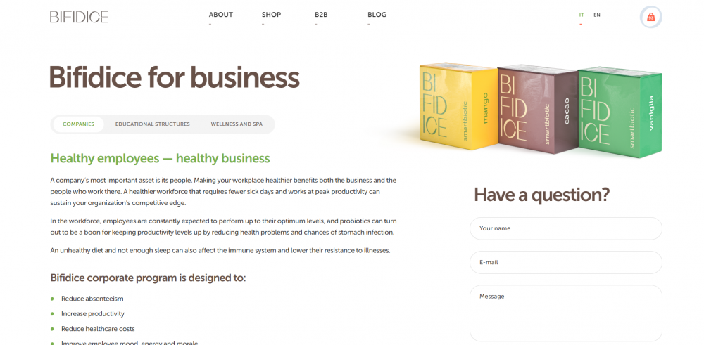 The "B2B" section
